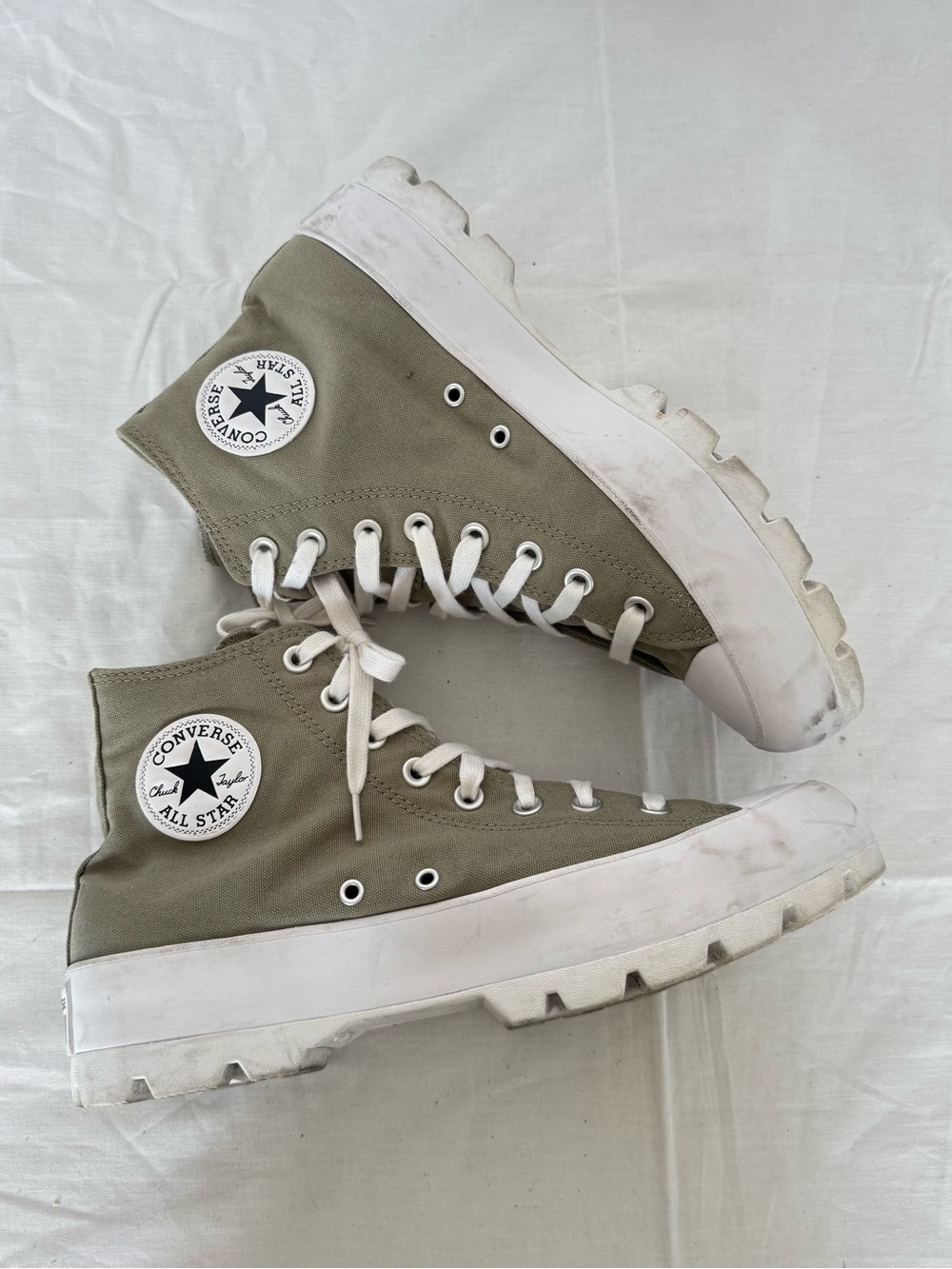 Converse High Top Canvas Sneakers in Olive Green and White Size 11